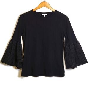 MAETTE Stella & Dot Crew Neck Black Top Bell Sleeve Chic Workwear Casual S